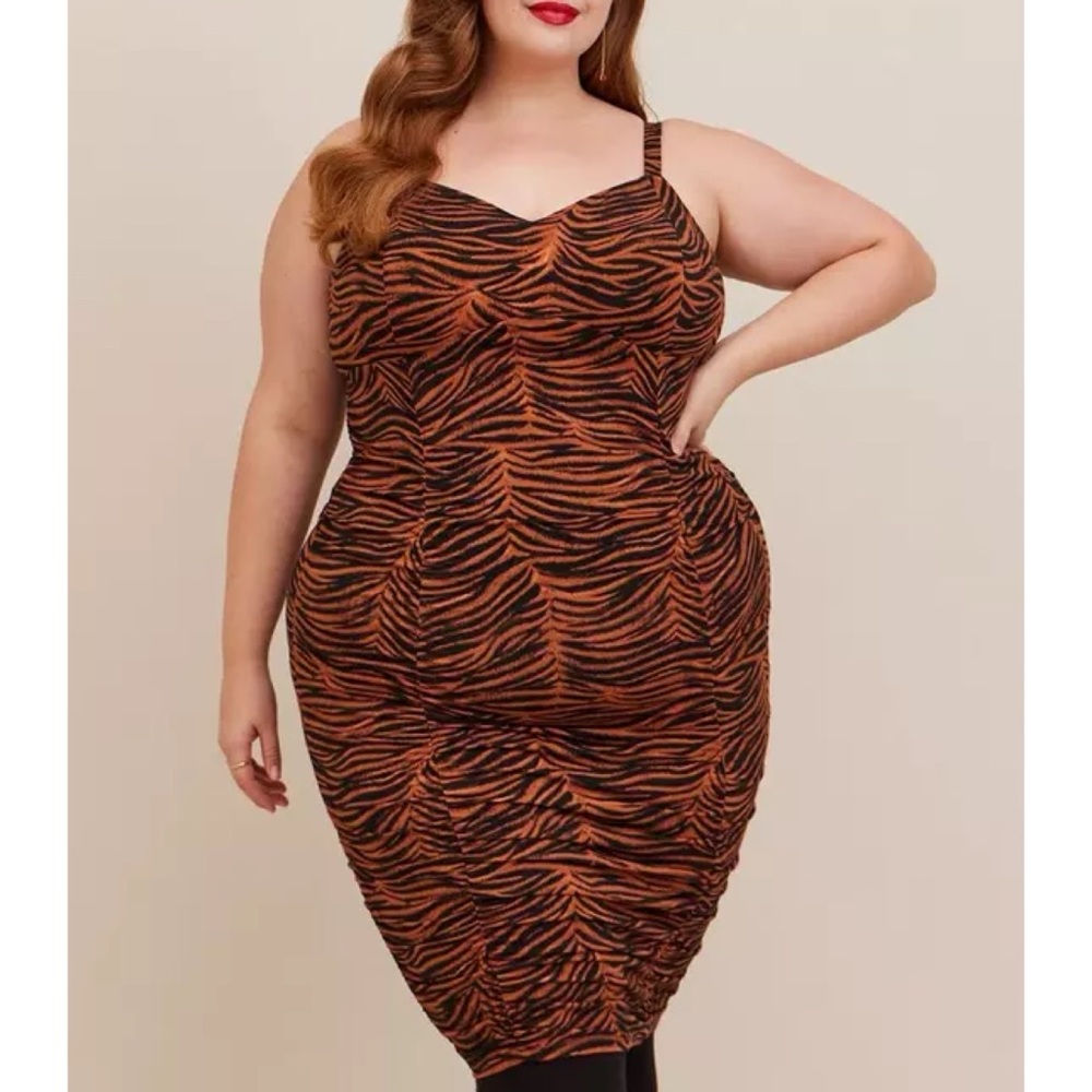 Torrid Tiger Animal Print Studio Knit Shirred Bodycon Dress 2X 18 20 - Picture 16 of 16